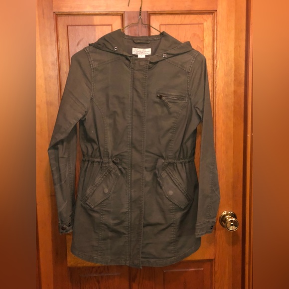 Lucky Brand Utility Jacket Removable Faux Fur Hood Trim DRY CLEANED Army Green S - Picture 8 of 16